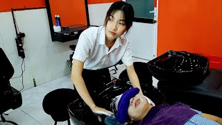 Vietnam Barbershop ASMR Massage Face and Wash Hair with Girl in Street Amazing Relaxation Services [upl. by Ahsait]