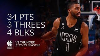 Mikal Bridges 34 pts 3 threes 4 blks vs Thunder 2223 season [upl. by Aidnac873]