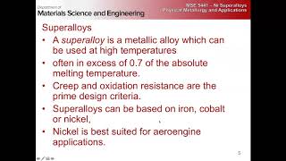 Fall 2018 MSE 5441  Ni Superalloys I [upl. by Cirad209]