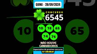 🍀 QUINA 280924 Resultado QUINA Concurso 6545 [upl. by Mailli4]