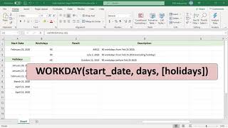 How to add or subtract working days to a date using WORKDAY function in Excel  Office 365 [upl. by Hgieliak]