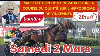 Ma sélection de 5 chevaux pour la course du Quinté de Samedi 2 Juin sur lhippodrome de Vincennes [upl. by Eeldarb]