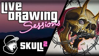 Drawing Skull in Neo Traditional Pt2  Live Drawing Sessions [upl. by Enaid]