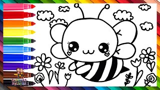 Cómo Dibujar Una Abeja 🐝 Dibuja y Colorea Una Linda Abeja 🍯🌼🌹🌷🪻🌈 Dibujos Para Niños [upl. by Slaby204]