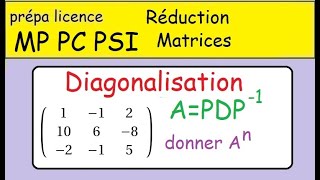 Prépa MP PC PSI diagonalisation complète de matrice 3x3 Matrice de passage Utilisation pour An [upl. by Sale]