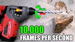 How Drilling Thru Concrete Works  10000 FPS [upl. by Elatnahc]