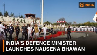 Indias Defence Minister launches Nausena Bhawan new HQ for Indian Navy  DD India [upl. by Yentyrb]