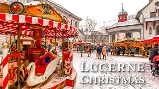 Christmas Market in Lucerne during snowfall ❄️ Winter in Switzerland 🇨🇭 [upl. by Dela]