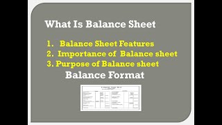 Balance Sheet format amp What is Balance sheet Balance Sheet featuresImportance amp purpose of BS [upl. by Yesdnil768]