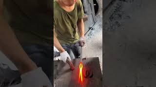 Dangerous high temperature forging forging an iron rod into a handle in 17 seconds [upl. by Forras754]