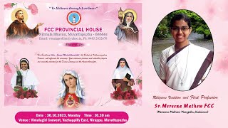 Religious Vestition and First Profession  Sr Mereena Mathew FCC [upl. by Yelhs266]