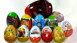 12 Surprise Eggs Unboxing Kinder Surprise Cars Kinder Joy Toy Story Lion King [upl. by Dominy389]