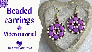 Beaded earrings tutorial ginko beads Seed beads earrings DIY earrings Flower earrings tutorial [upl. by Hermine]