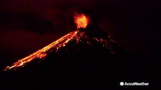 Ecuadorian volcano violently erupts in the night sky [upl. by Yenhpad334]