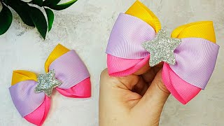 An easy way to make tricolor hair bows  DIY Bows for Hair  Ribbon Embroidery tutorial hairbows [upl. by Eckart]