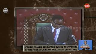 KBC Archives Speaker Francis Ole Kaparo during the opening of the first multiparty parliament 1993 [upl. by Eedolem]