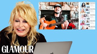 Dolly Parton Watches Fan Covers on YouTube  Glamour [upl. by Kynthia819]