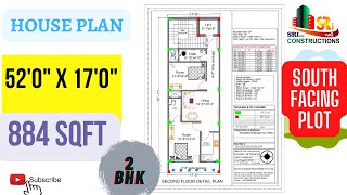 52 x 17 House plan 884 Square feet House Plan  Ghar ka naksha 52 by 17 feet [upl. by Stafani372]