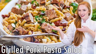 EASY Grilled Pork amp Feta Cheese Pasta Salad  With Arugula amp Homemade Garlic Dressing [upl. by Acinomaj]