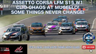 LFM Assetto Corsa S15 W01 Clio Cup Chaos at Mugello [upl. by Atnovart469]