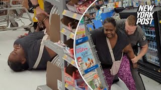 Woman accuses Walmart of ‘racism’ after she’s restrained for throwing food slapping cop [upl. by Hatokad]