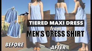 Tiered Maxi Dress From Mens Dress Shirt [upl. by Nostaw243]