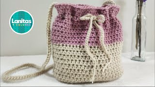 Bolso TEJIDO a CROCHET paso a paso puntos basicos  Lanitas y Colores [upl. by Ellenoj]