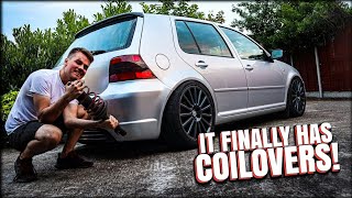 INSTALLING COILOVERS ON THE MK4 GOLF [upl. by Adlez]