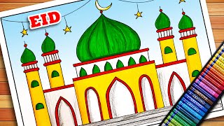 Ramadan Drawing  Ramazan Drawing  Eid Festival Drawing  Eid UL Fitr Drawing  Mosque Drawing [upl. by Kcirdehs838]