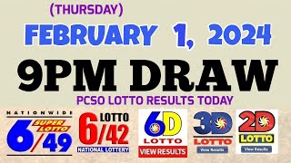 Lotto Result Today 9pm draw February 1 2024 649 642 6D Swertres Ez2 PCSOLotto [upl. by Ahcarb]