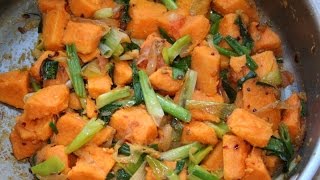 SRI LANKAN SWEET POTATOES amp ONION LEAVES RECIPE ENGLISH [upl. by Iam821]