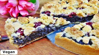 Rezept Streuselkuchen mit Mohnfüllung und Kirschen  Vegan  Rezept mit Mohn [upl. by Jan]