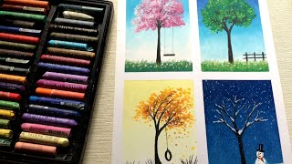 Easy Oil Pastel Drawing  4 seasons [upl. by Adelheid]