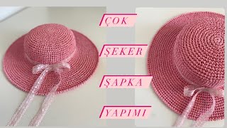 Şeker Çocuk Şapkası Yapımı crochet hasırçanta knitting handmade örgü hasır diy hat tutorial [upl. by Yllen60]