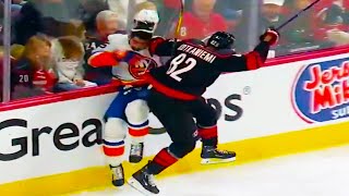 Jesperi Kotkaniemi Hit on Cal Clutterbuck  Hurricanes vs Islanders  2024 NHL Playoffs Highlights [upl. by Berke977]