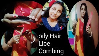 Long hair lice combingoily hair lice combinglice removal comb reviewhead lice removal comb review [upl. by Laidlaw472]