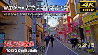 自由が丘駅から都立大学駅を経由し学芸大学駅まで散歩4K HDR [upl. by Adnorehs472]