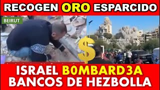 Líbano Población recogen quotOroquot de bancos ligados a t3rr0r¡sts de Hezbolla que fueron derribados [upl. by Kerred]