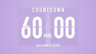 60 Min  1 Hour  Countdown Flip Clock Timer  Simple Beeps 🫐 🔔 [upl. by Eiramlirpa86]