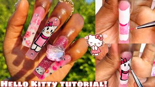 🤯SUPER Easy Nail Art  Hello Kitty Freehand Drawing Tutorial 🎨💅🏾 [upl. by Notnef508]