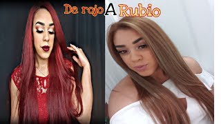 CÓMO CAMBIAR TU COLOR DE PELO SIN DECOLORACIÓN DE ROJO A RUBIO [upl. by Edras237]