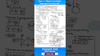 Class 11 Physics Gravitation Chapter Important Formulas PDF  shorts physics class11 neet jee [upl. by Lexerd]