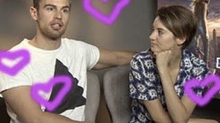 Theo James and Shailene Woodley talk practicing kissing on each other before filming Divergent [upl. by Ahsenom]