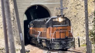 Westbound Freight over the pass  The Milwaukee Road in HO scale [upl. by Retrac]