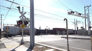 BNSF 8340 Manifest Freight Train South  Meadowview Road Railroad Crossing Sacramento CA [upl. by Eirak]