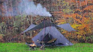 UNEXPECTED Heavy RAIN Hits the Nortent Lavvo Cozy Camping in Heavy Rain Relaxing TiPi Tent Shelter [upl. by Adneral]