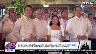 First Lady Liza AranetaMarcos uminom sa champagne glass ni Senate Pres Escudero  Unang Balita [upl. by Htiekel]