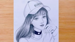 Drawing Tutorial  How to draw a girl with Blackpink cap  step by step Pencil Sketch for beginners [upl. by Wehtta351]