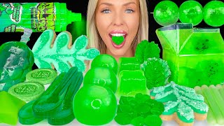 ASMR MUKBANG Green Desserts Sour Candy Graffiti Sprayer Spoon Edible Cactus Apple Jelly 먹방 [upl. by Annor]