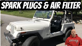 1995 Jeep Wrangler Spark Plug And Air Filter Replacement [upl. by Strang767]